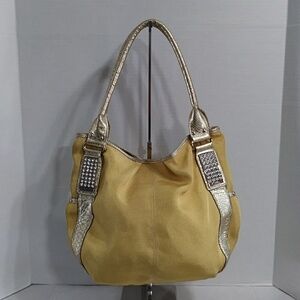 Kathy Van Zeeland Summer Yellow Canvas Hobo Bag *EUC*